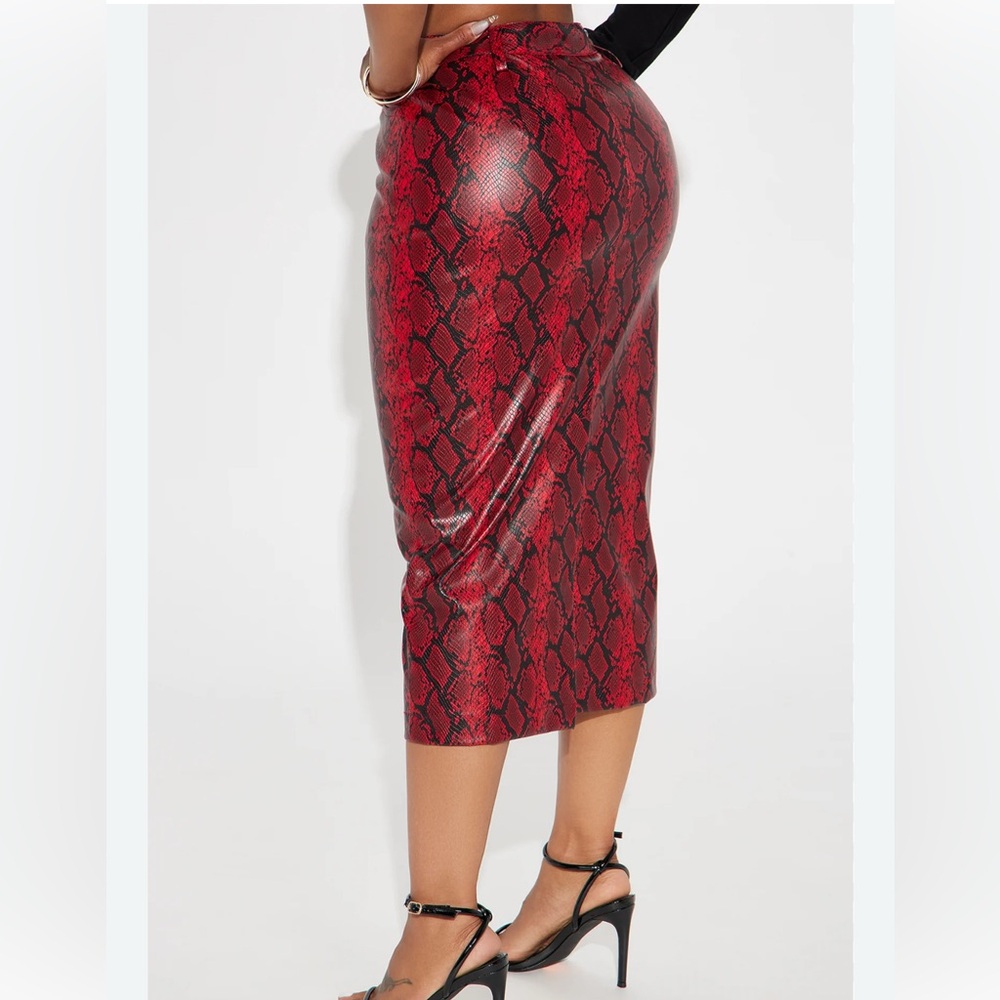 Red and Black Snakeskin Maxi Pencil Skirt Set